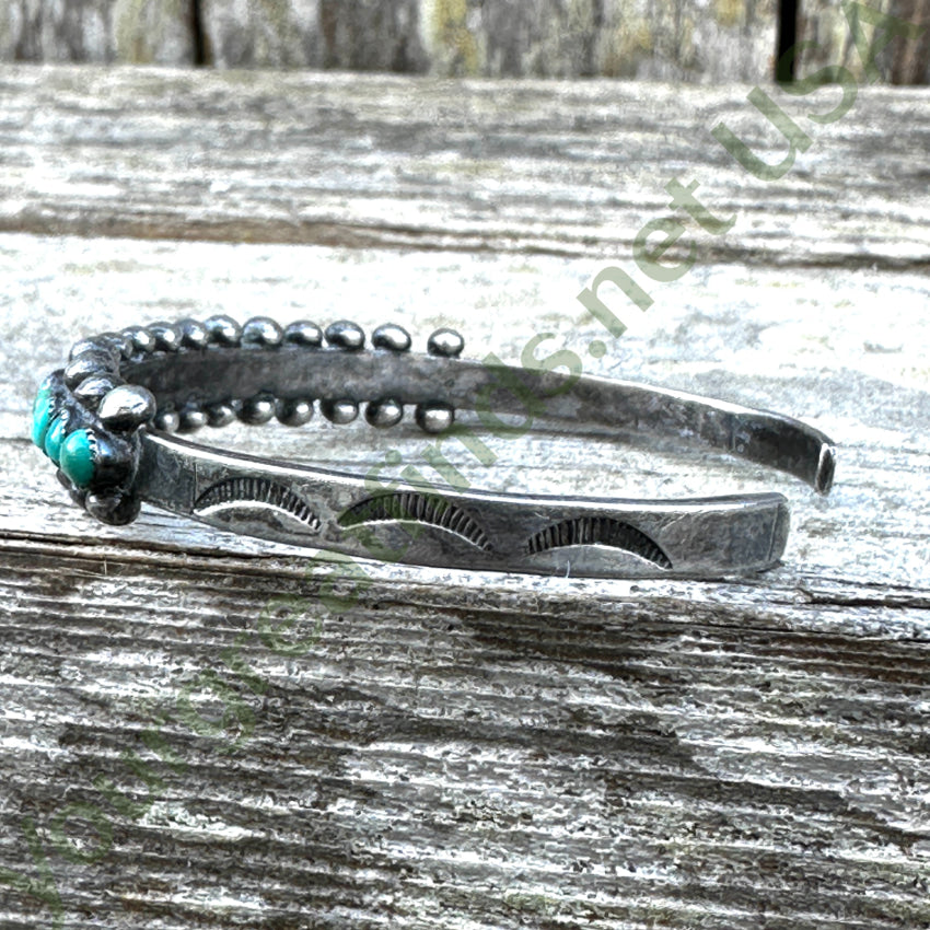Old Hand Hewn Zuni Sterling Silver Turquoise Row Bracelet