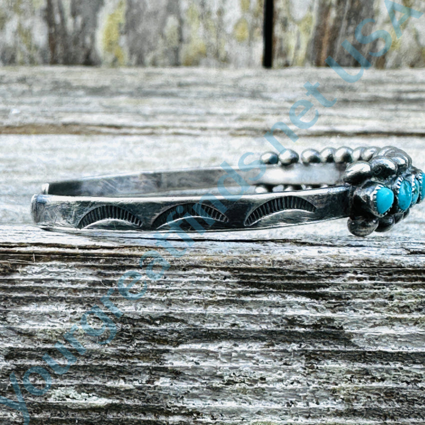 Old Hand Hewn Zuni Sterling Silver Turquoise Row Bracelet