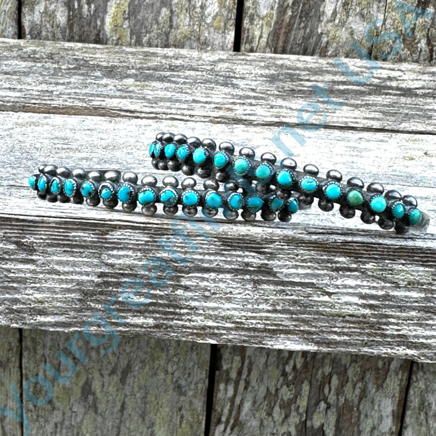 Old Hand Hewn Zuni Sterling Silver Turquoise Row Bracelet