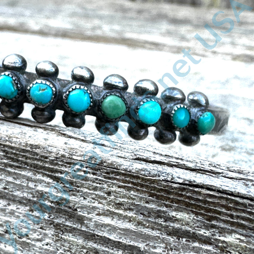 Old Hand Hewn Zuni Sterling Silver Turquoise Row Bracelet