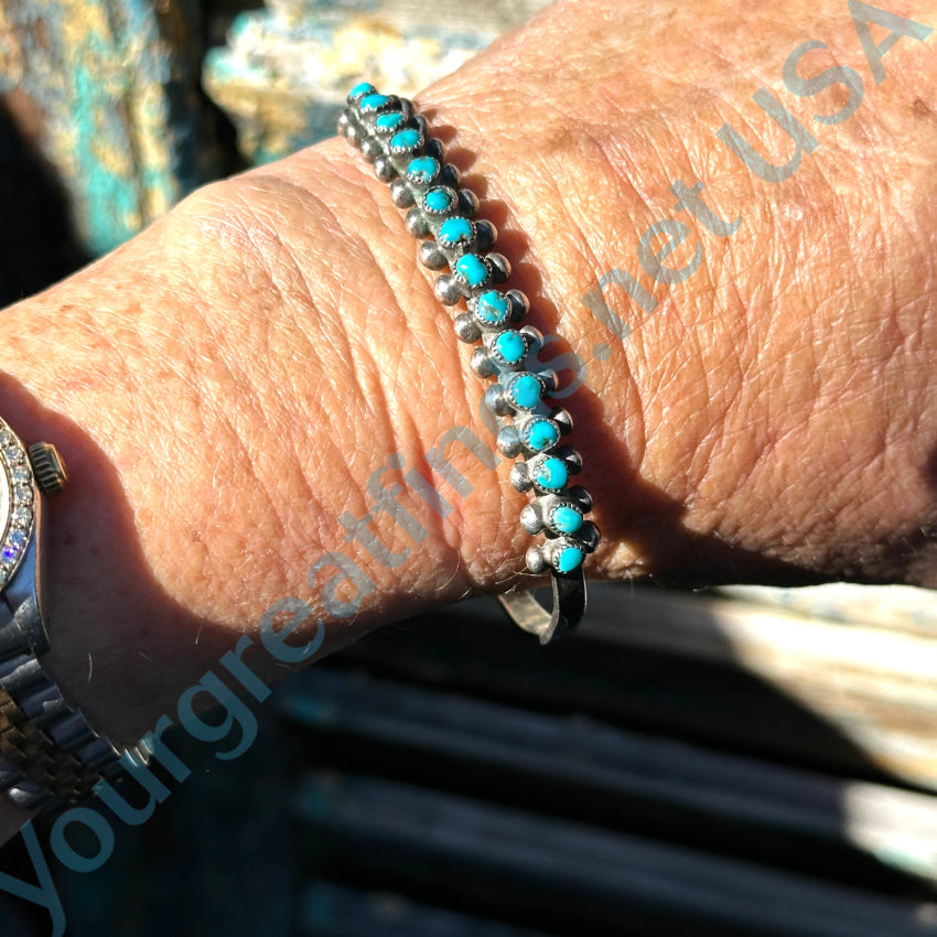 Old Hand Hewn Zuni Sterling Silver Turquoise Row Bracelet