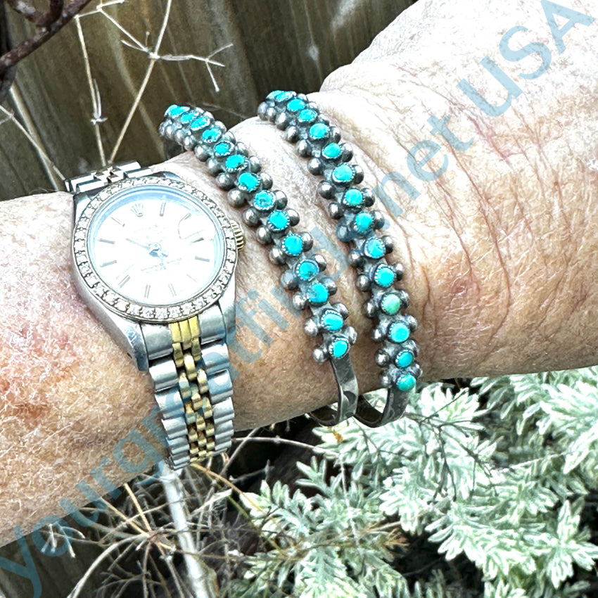 Old Hand Hewn Zuni Sterling Silver Turquoise Row Bracelet