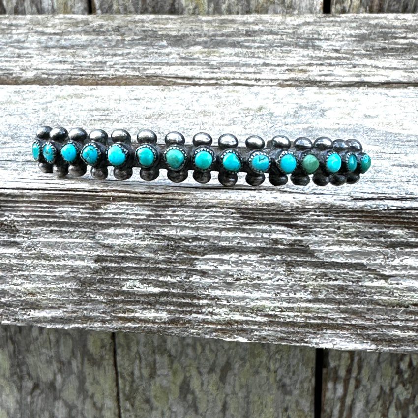 Old Hand Hewn Zuni Sterling Silver Turquoise Row Bracelet