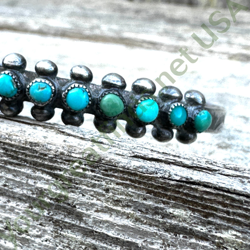 Old Hand Hewn Zuni Sterling Silver Turquoise Row Bracelet