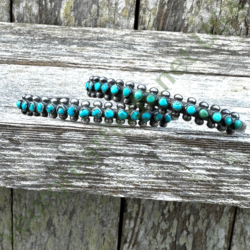Old Hand Hewn Zuni Sterling Silver Turquoise Row Bracelet