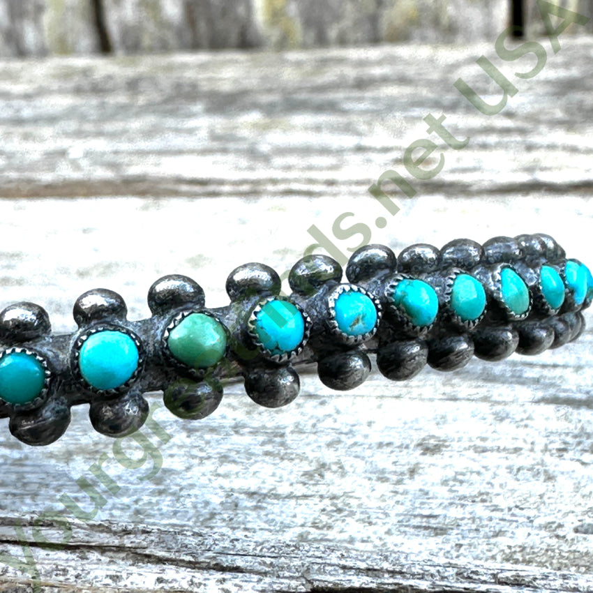 Old Hand Hewn Zuni Sterling Silver Turquoise Row Bracelet