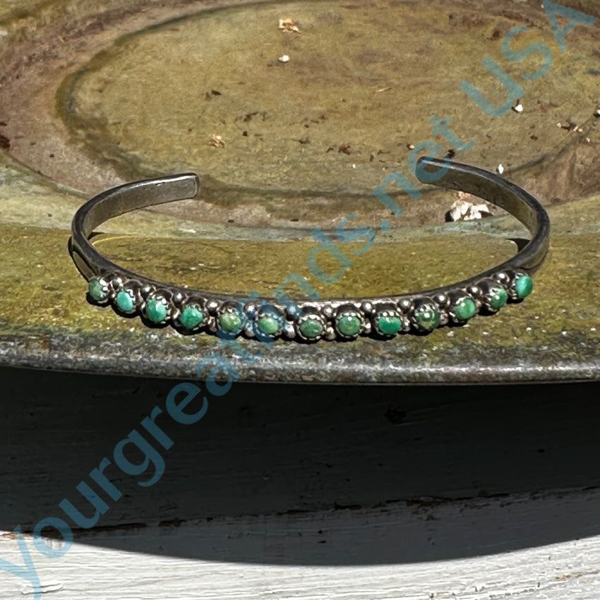 Old Hand Hewn Zuni Sterling Silver Turquoise Row Bracelet