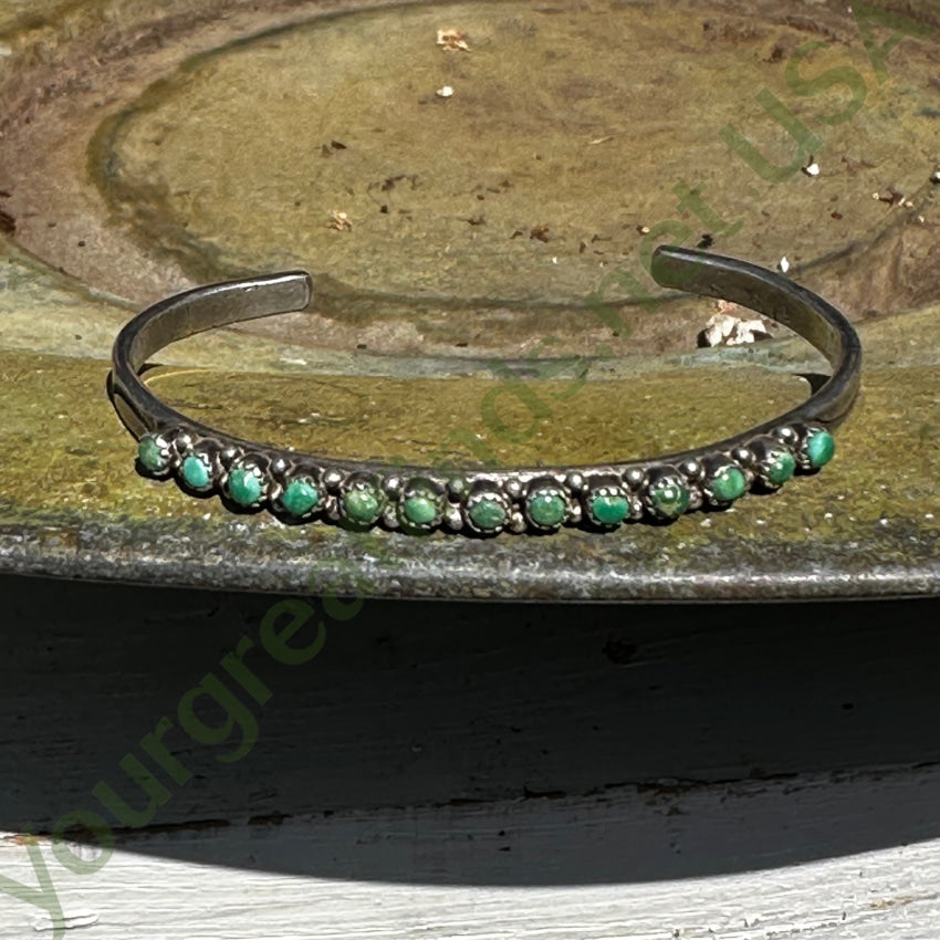 Old Hand Hewn Zuni Sterling Silver Turquoise Row Bracelet