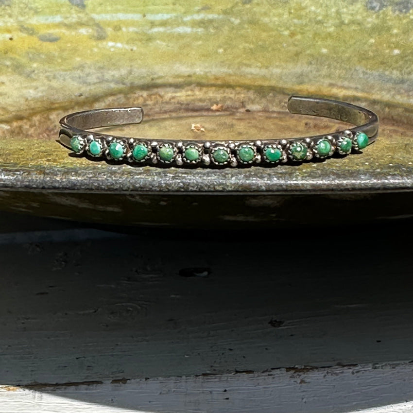 Old Hand Hewn Zuni Sterling Silver Turquoise Row Bracelet