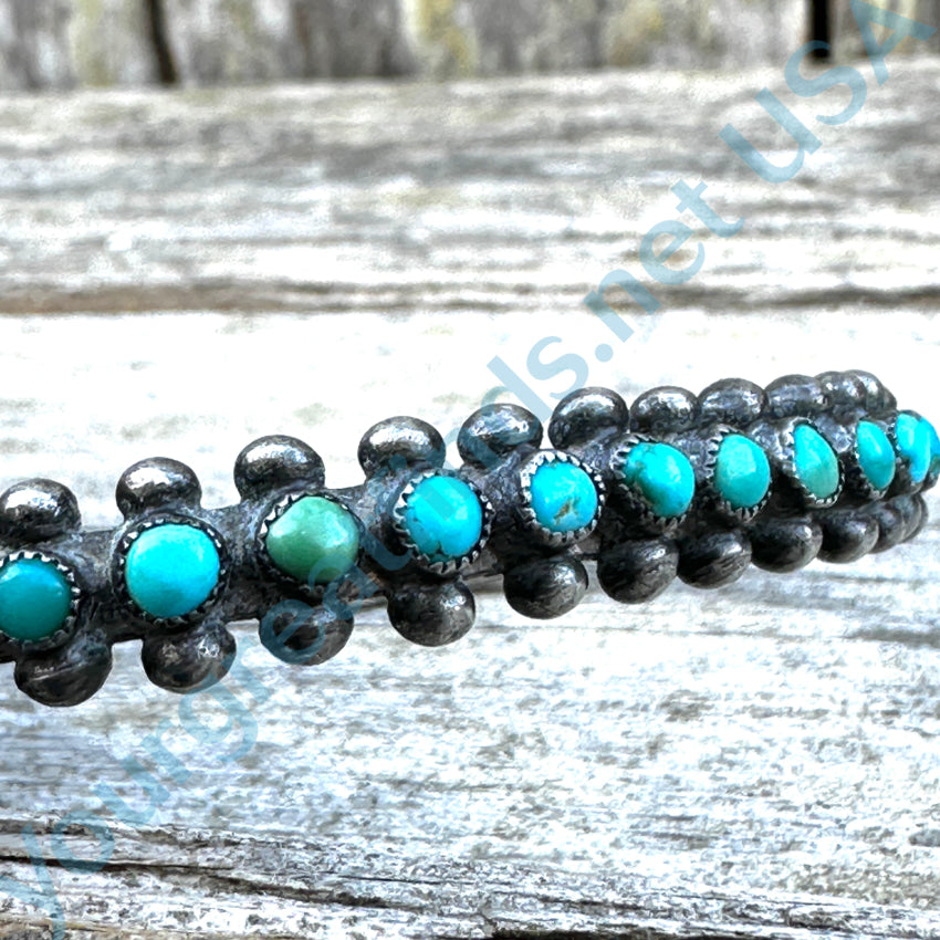 Old Hand Hewn Zuni Sterling Silver Turquoise Row Bracelet