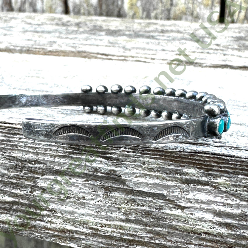 Old Hand Hewn Zuni Sterling Silver Turquoise Row Bracelet