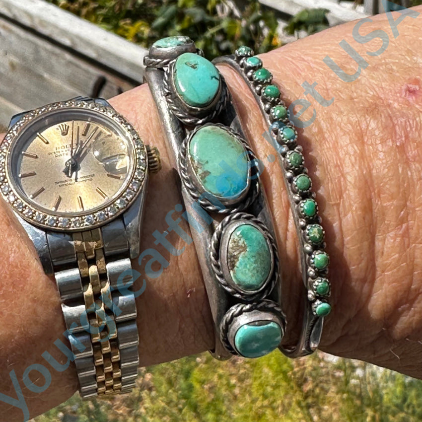 Old Hand Hewn Zuni Sterling Silver Turquoise Row Bracelet