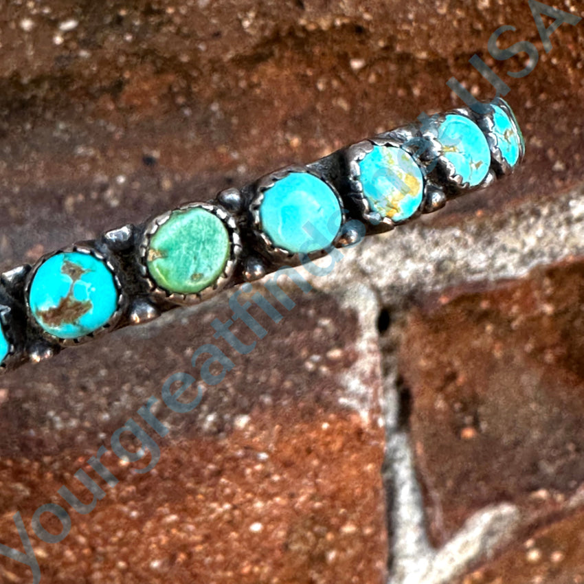 Old Hand Wrought Zuni Sterling Silver Turquoise Row Bracelet Bracelet