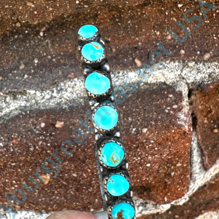 Old Hand Wrought Zuni Sterling Silver Turquoise Row Bracelet Bracelet