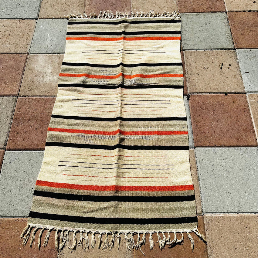 Old Loom Woven Wool Saddle Blanket Worn Southwestern Pad