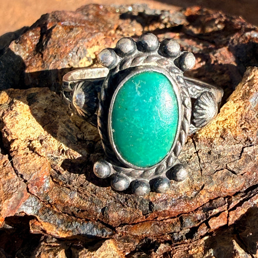 Old Mexican Border Town Sterling SIlver & Turquoise Ring 7 ring