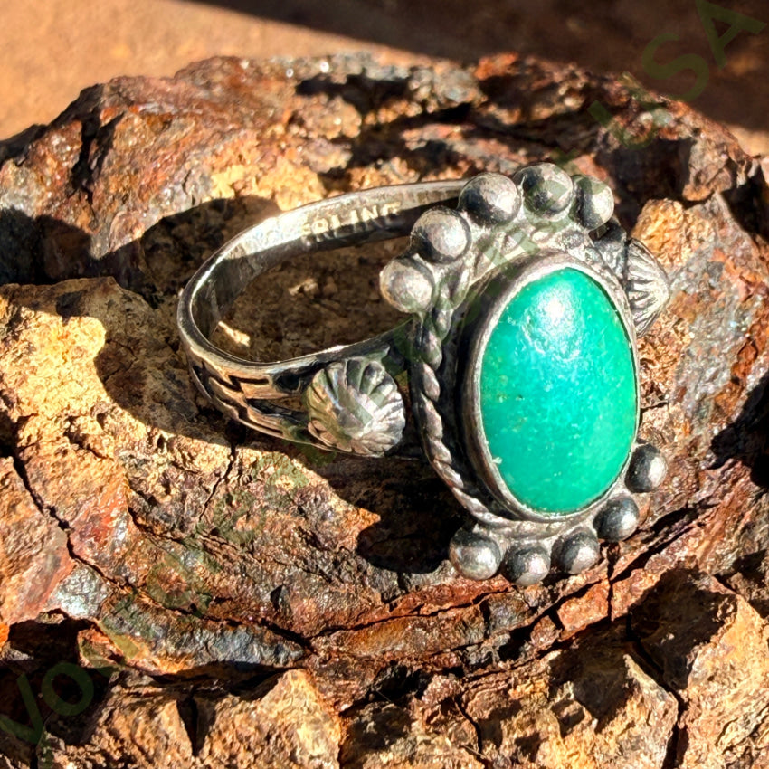 Old Mexican Border Town Sterling SIlver & Turquoise Ring 7 ring
