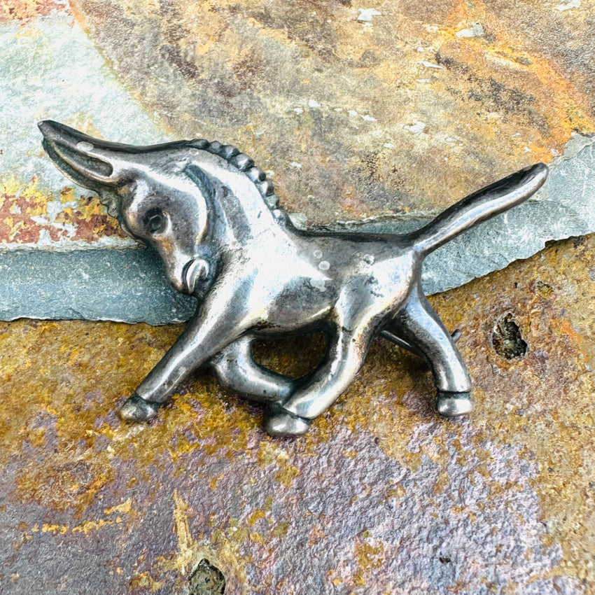 Old Mexican Bordertown Sterling Silver Proud Burro Pin Pin