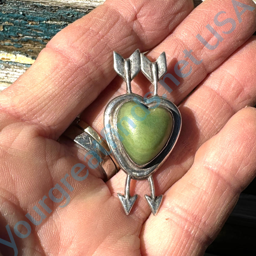 Old Mexican Green Calcite Heart & Arrows Pendant Mexico 925 Pendant