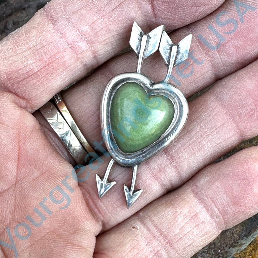 Old Mexican Green Calcite Heart & Arrows Pendant Mexico 925 Pendant