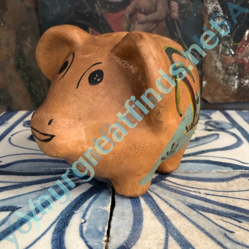 Old Mexican Red Clay Piggy Bank with Hand Painted Accents Yourgreatfinds