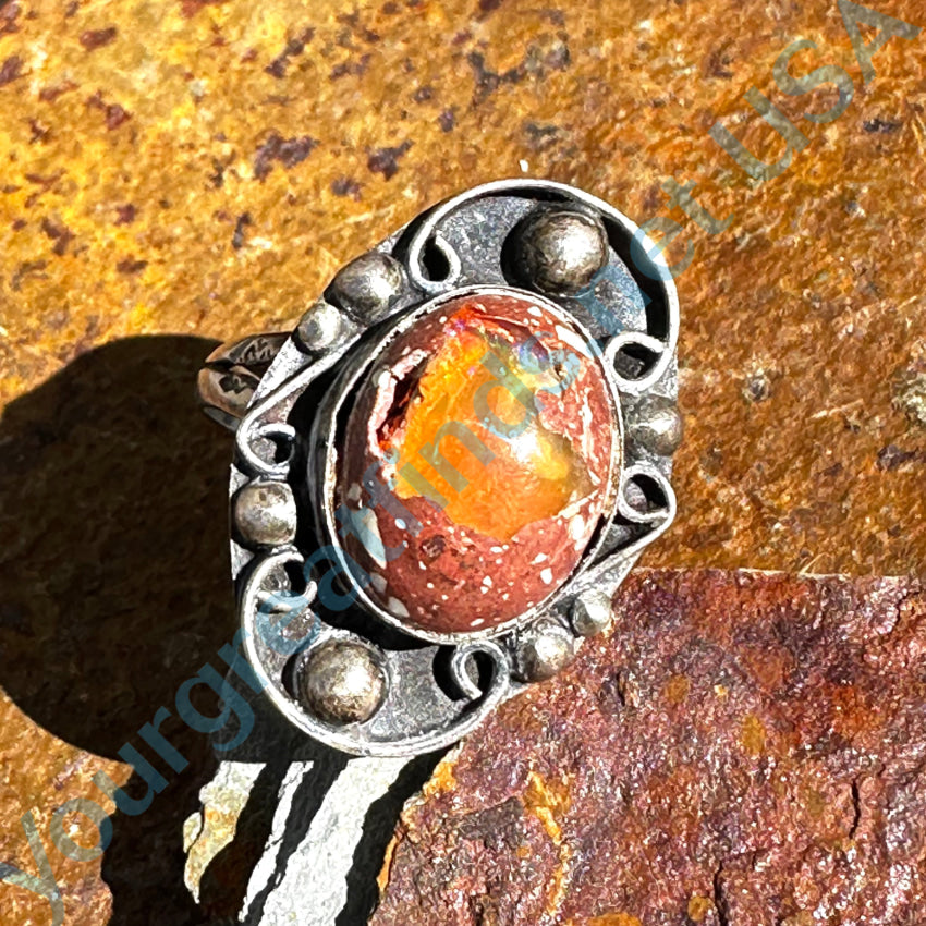 Old Mexican Sterling Silver Cantera Fire Opal Ring Size 8