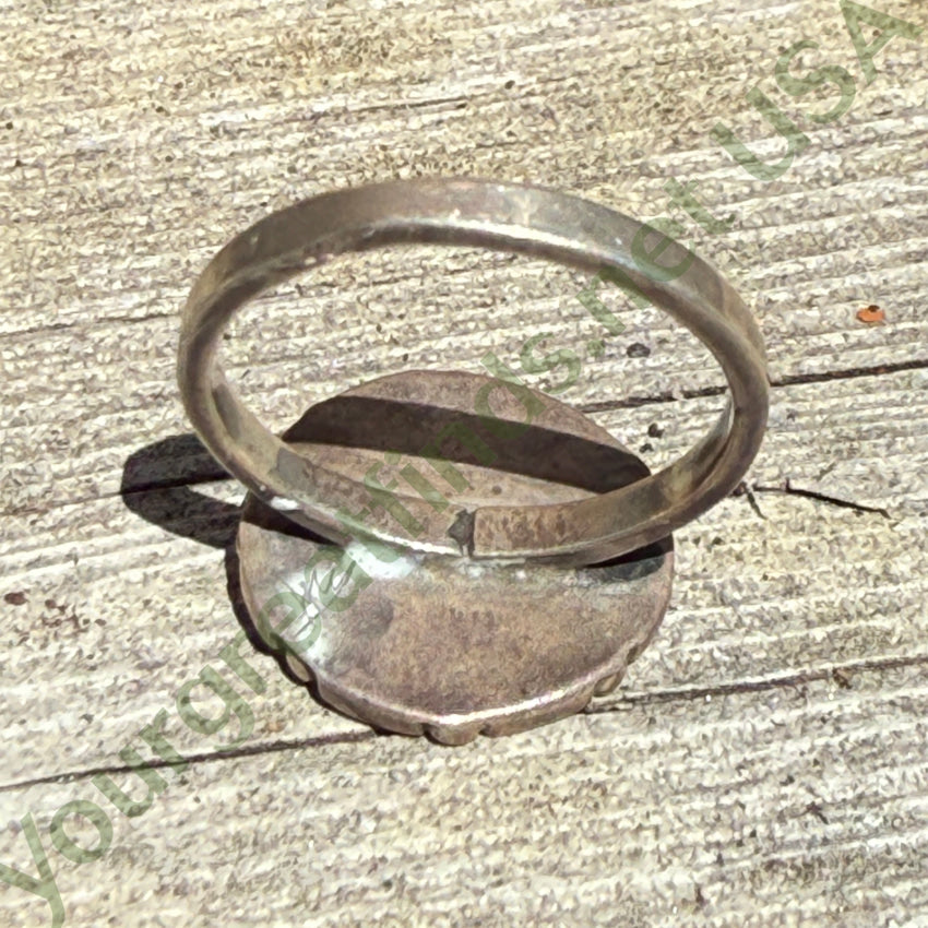 Old Mexican Sterling Silver & Coral Ring Size 7 pin