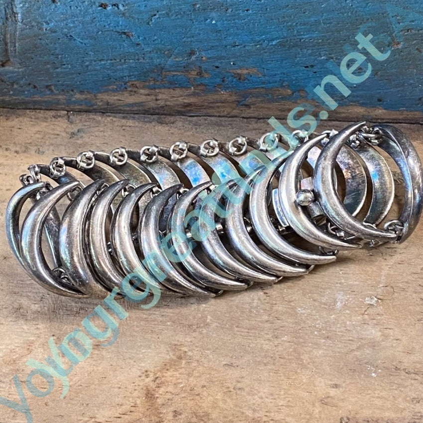 Old Mexican Sterling Silver Crescent Moon Panel Bracelet Yourgreatfinds