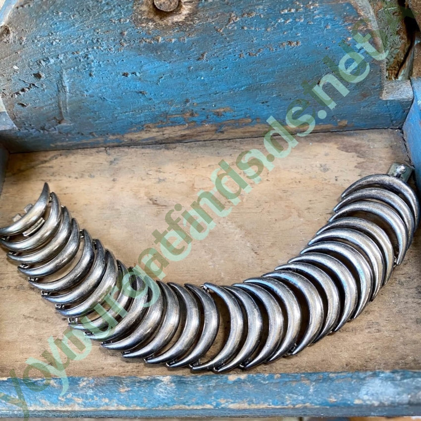 Old Mexican Sterling Silver Crescent Moon Panel Bracelet Yourgreatfinds