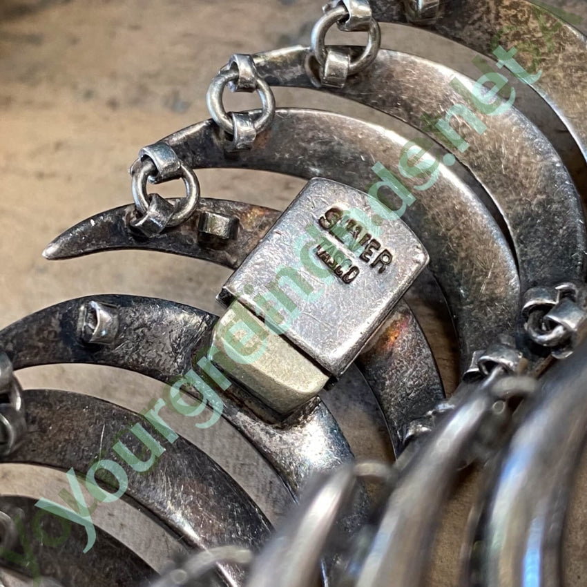 Old Mexican Sterling Silver Crescent Moon Panel Bracelet Yourgreatfinds