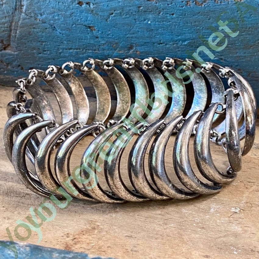Old Mexican Sterling Silver Crescent Moon Panel Bracelet Yourgreatfinds