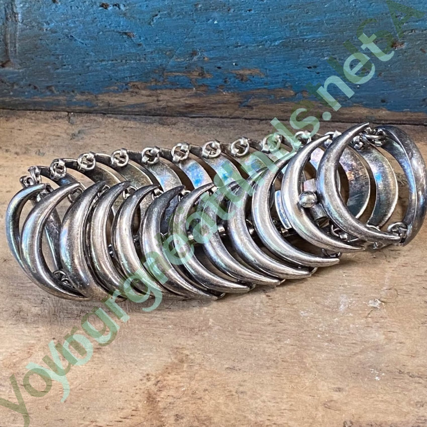 Old Mexican Sterling Silver Crescent Moon Panel Bracelet Yourgreatfinds