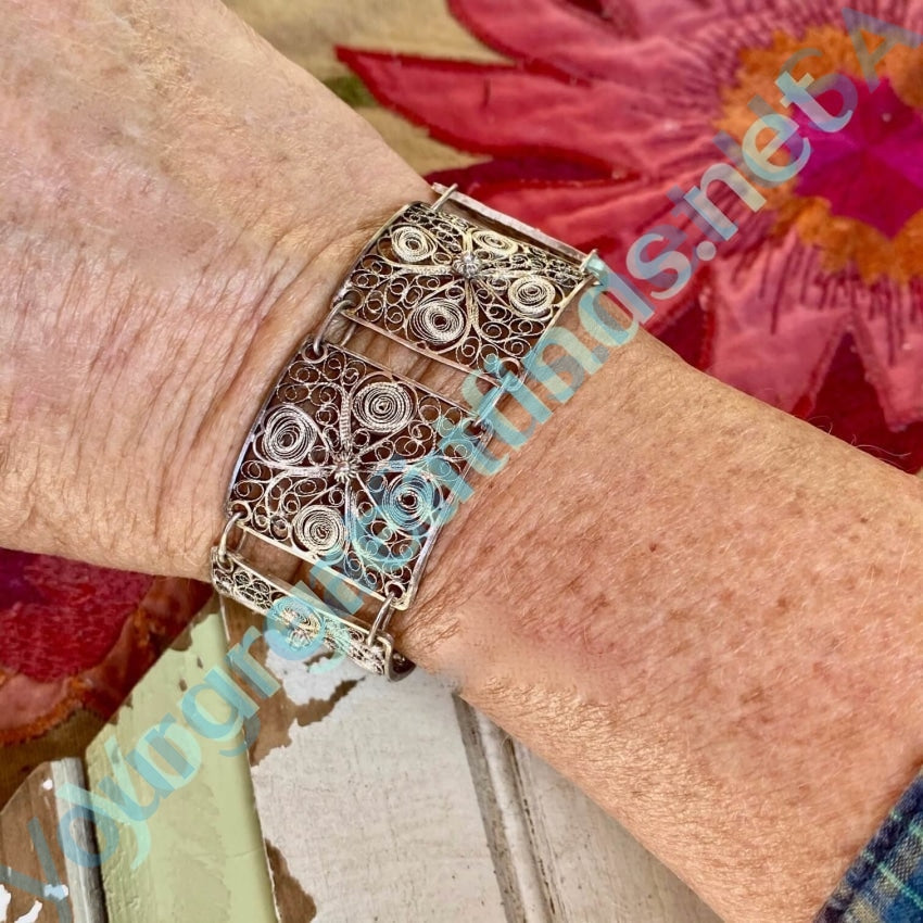 Old Mexican Sterling Silver FIligree Panel Bracelet Yourgreatfinds