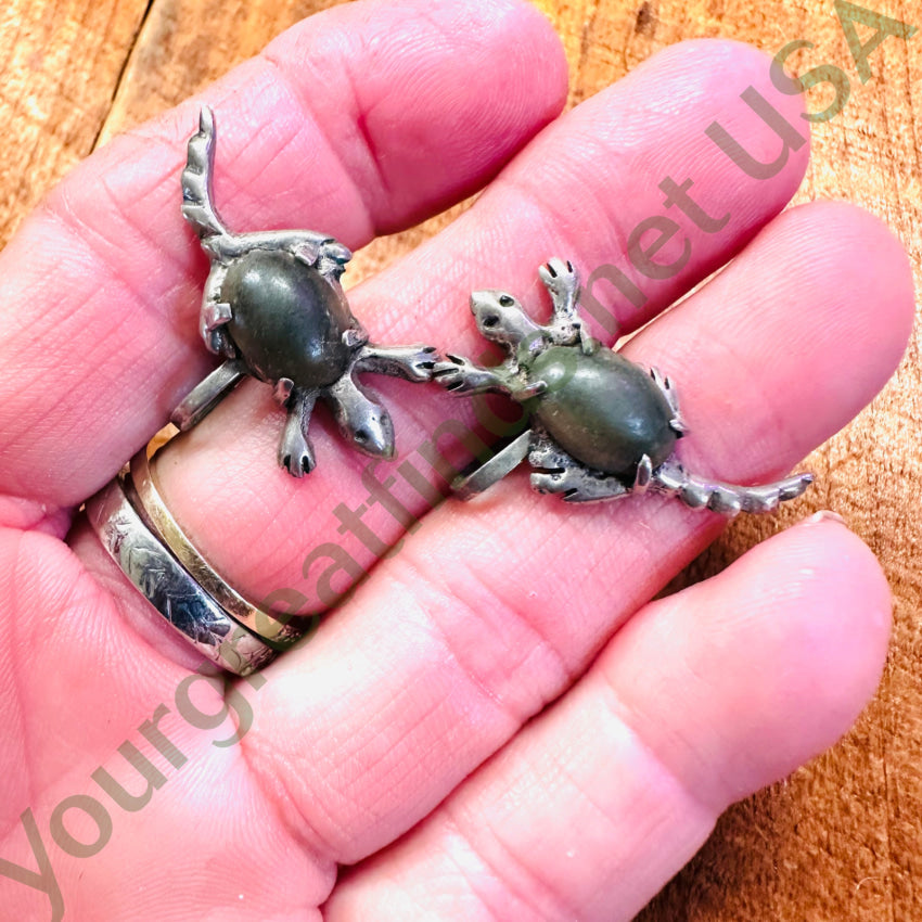 Old Mexican Sterling Silver & Serpentine Turtle Screw Back Earrings Earrings