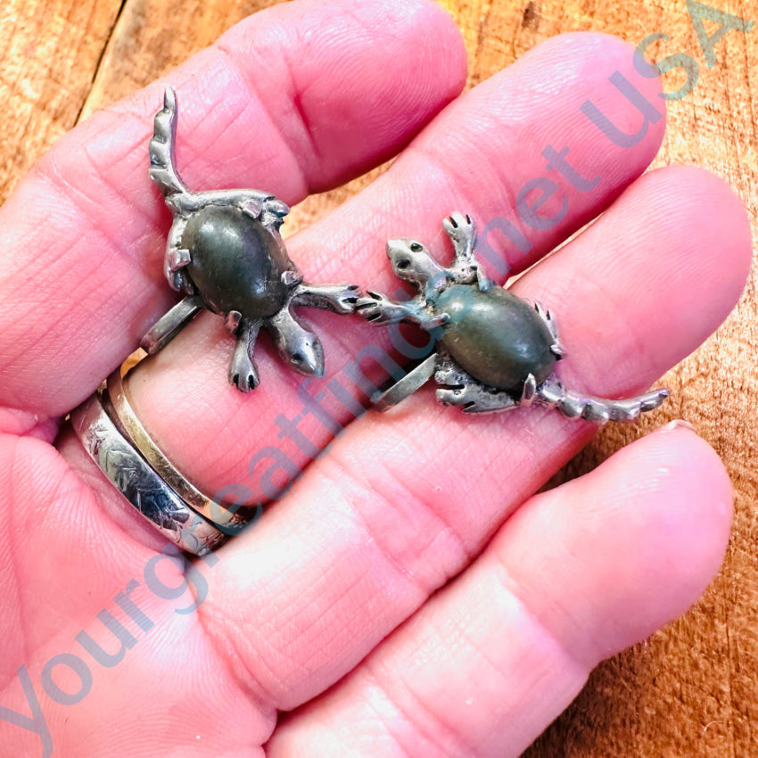 Old Mexican Sterling Silver & Serpentine Turtle Screw Back Earrings Earrings