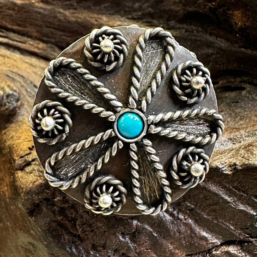 Old Mexican Sterling Silver & Turquoise Ring Adjustable