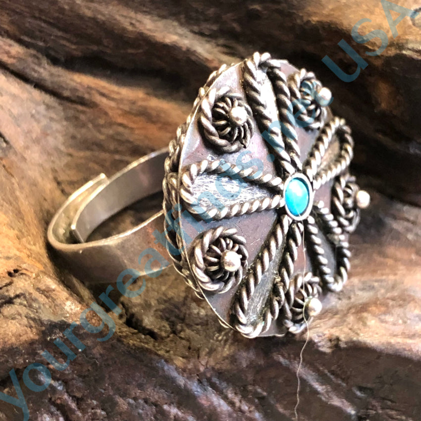 Old Mexican Sterling Silver &amp; Turquoise Ring Adjustable