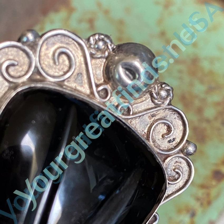 Old Mexico Obsidian Mask Pin Sterling Silver Yourgreatfinds