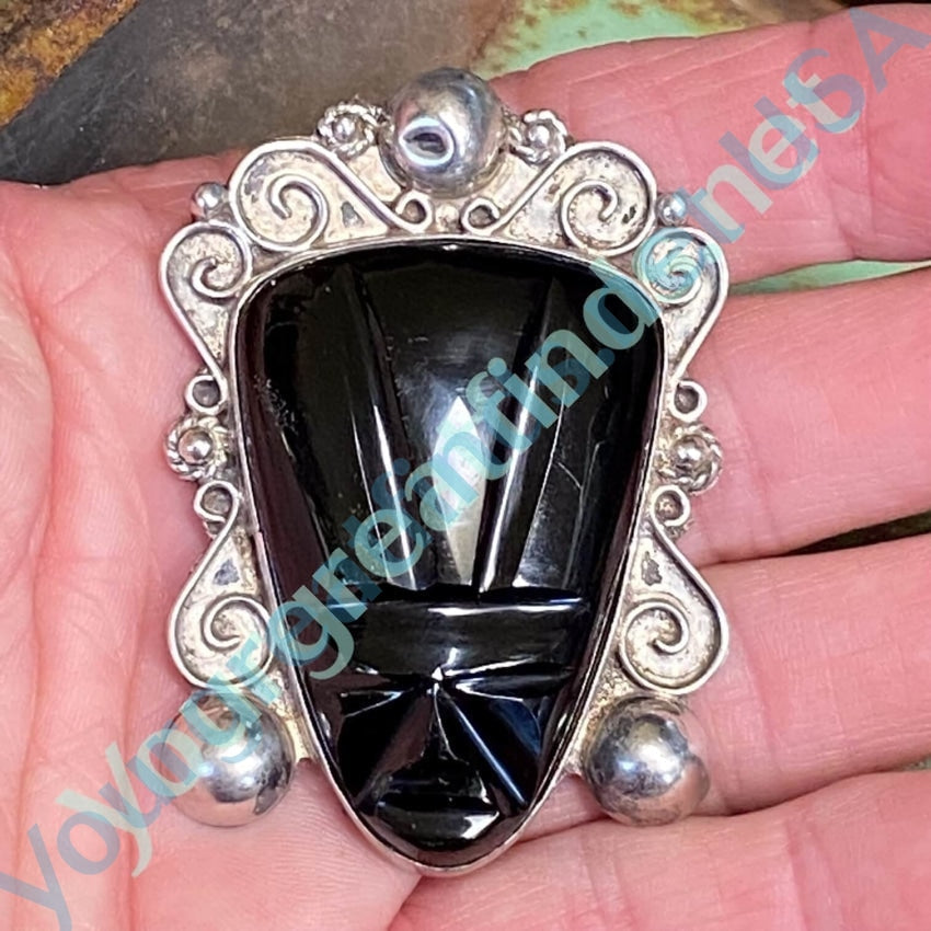 Old Mexico Obsidian Mask Pin Sterling Silver Yourgreatfinds