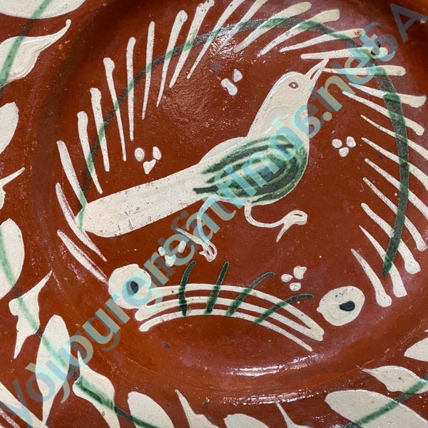 Old Mexico Terracotta Pottery Charger Hand Painted Bird - Yourgreatfinds