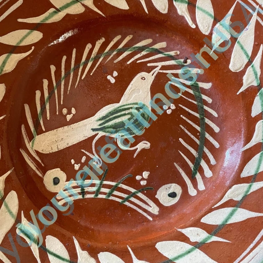 Old Mexico Terracotta Pottery Charger Hand Painted Bird - Yourgreatfinds