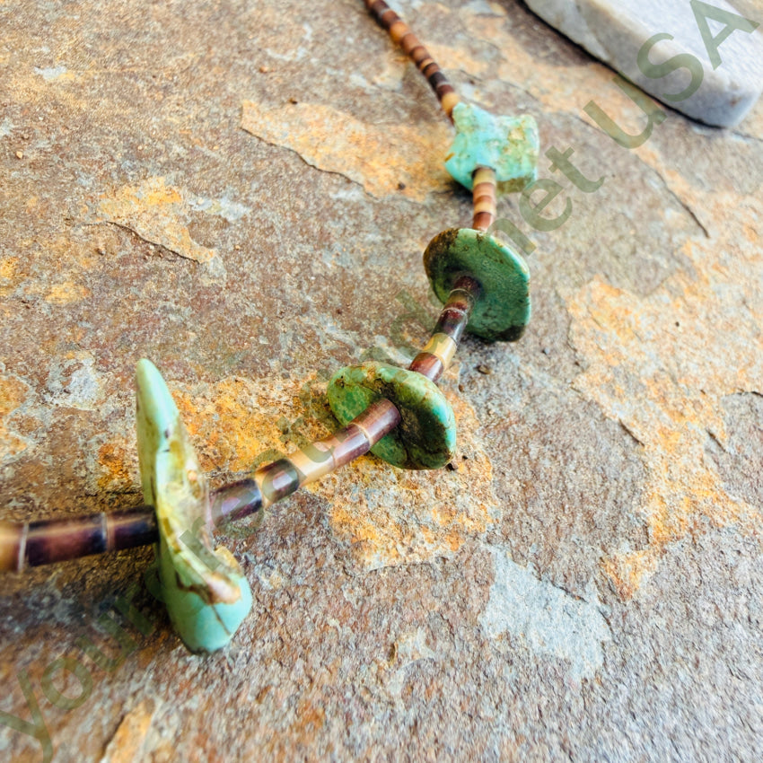 Old Navajo Brown Heishi & Turquoise Nugget Bead Necklace necklae