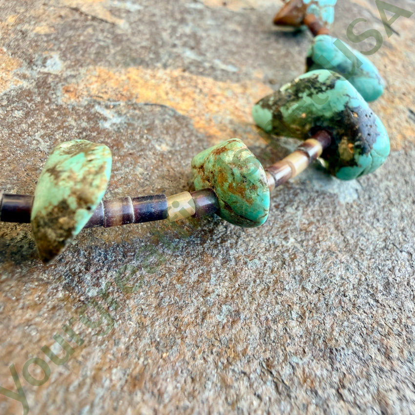 Old Navajo Brown Heishi & Turquoise Nugget Bead Necklace necklae