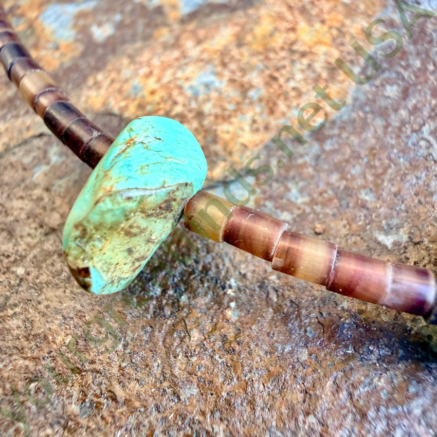Old Navajo Brown Heishi & Turquoise Nugget Bead Necklace necklae