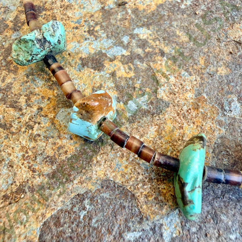Old Navajo Brown Heishi & Turquoise Nugget Bead Necklace necklae