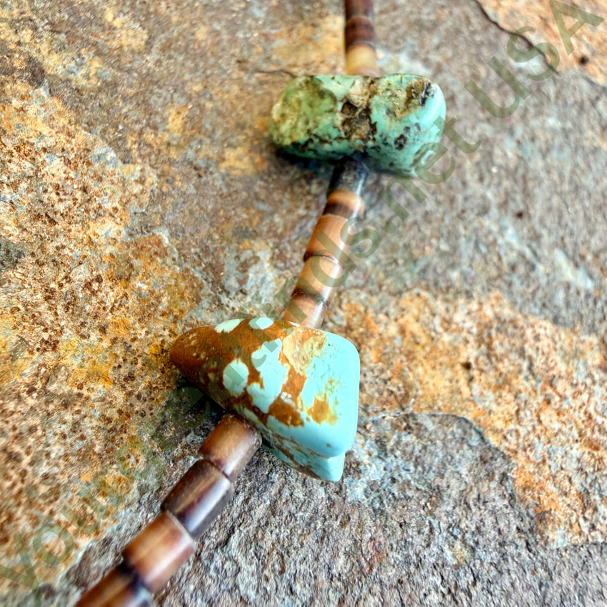 Old Navajo Brown Heishi & Turquoise Nugget Bead Necklace necklae