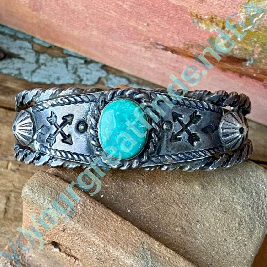 Old Navajo Crossed Arrows Turquoise Bracelet Sterling Silver