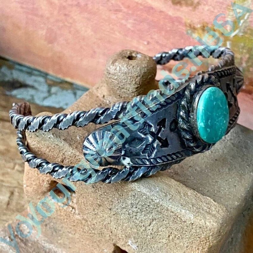 Old Navajo Crossed Arrows Bracelet with Turquoise Sterling Fred Harvey Era Yourgreatfinds