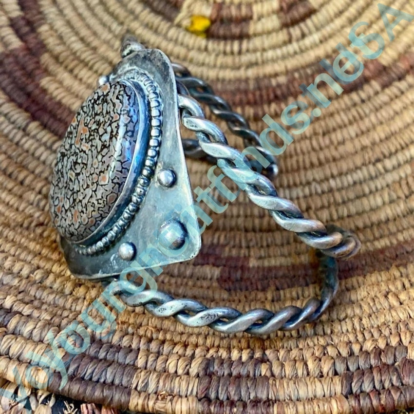Old Navajo Cuff Bracelet set with Dinosaur Bone Yourgreatfinds