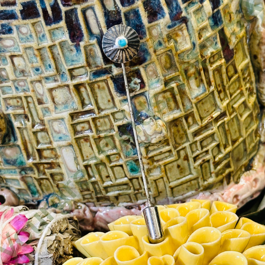 Old Navajo Fluted Button Stick Pin Sterling Silver Turquoise